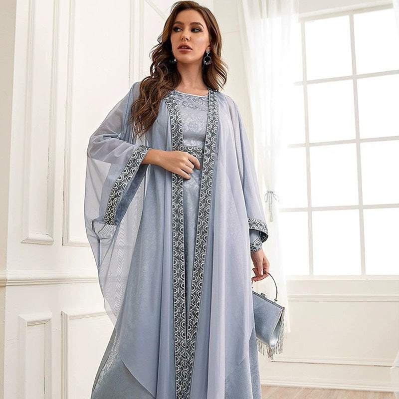 Women's Embroidered Gray Abaya